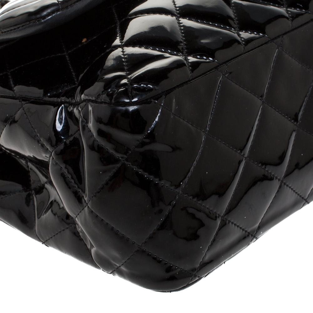 Chanel Black Quilted Patent Leather Jumbo Classic Double Flap Bag 7