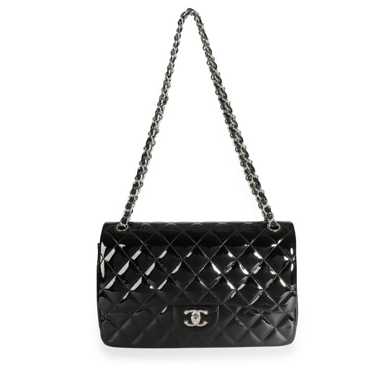 Chanel Black Quilted Patent Leather Jumbo Classic Double Flap Bag For ...