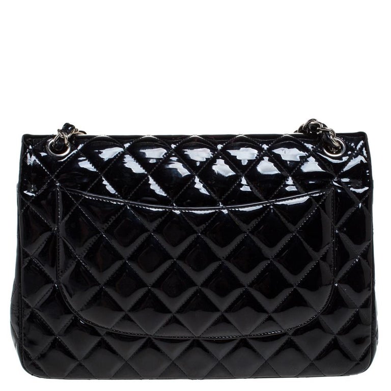 Chanel Black Quilted Patent Leather Jumbo Classic Double Flap Bag at ...