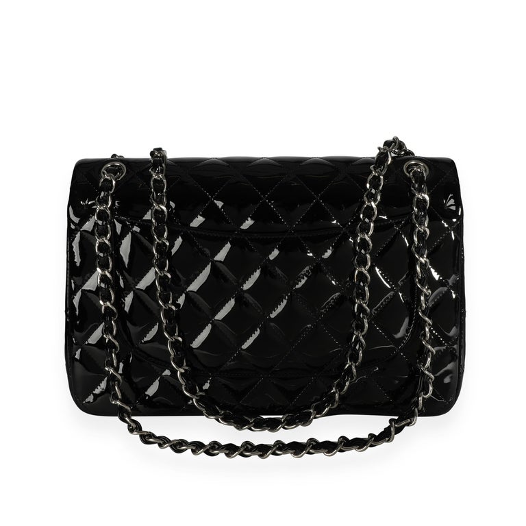Chanel Black Quilted Patent Leather Jumbo Classic Double Flap Bag For ...