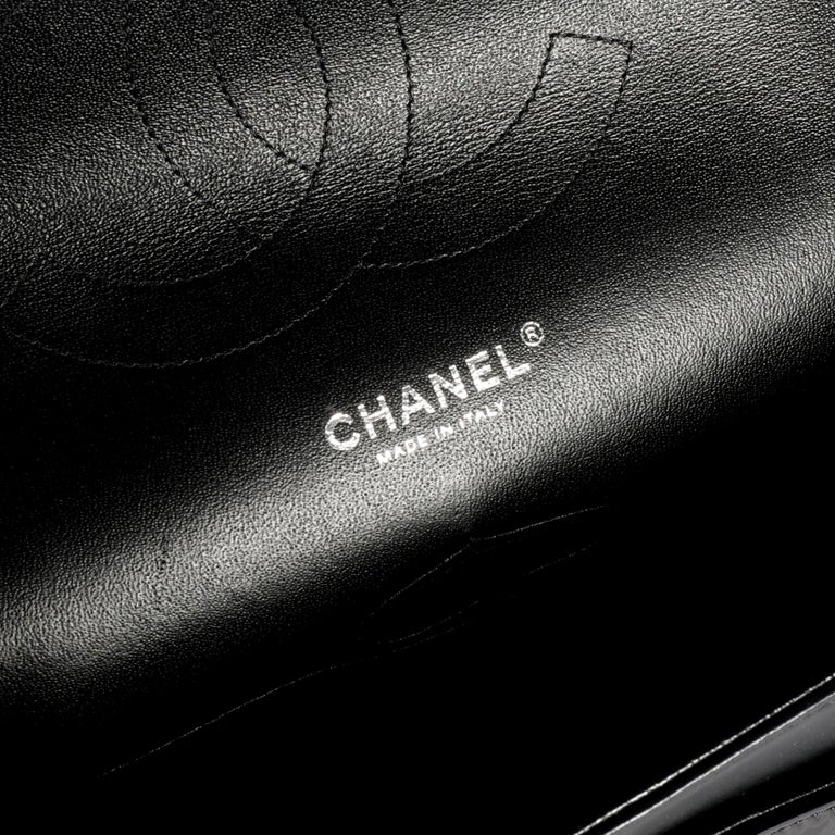 Chanel Black Quilted Patent Leather Jumbo Classic Double Flap Bag For ...