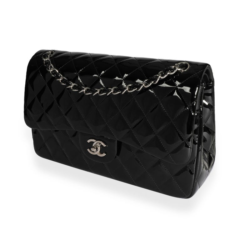 Chanel Black Quilted Patent Leather Jumbo Classic Double Flap Bag For ...