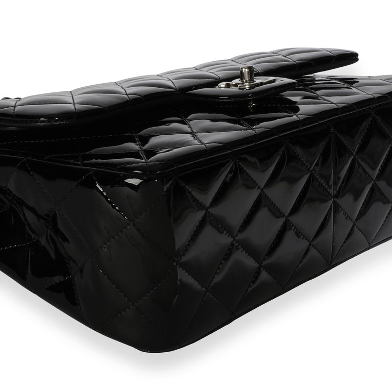 Chanel Black Quilted Patent Leather Jumbo Classic Double Flap Bag For ...
