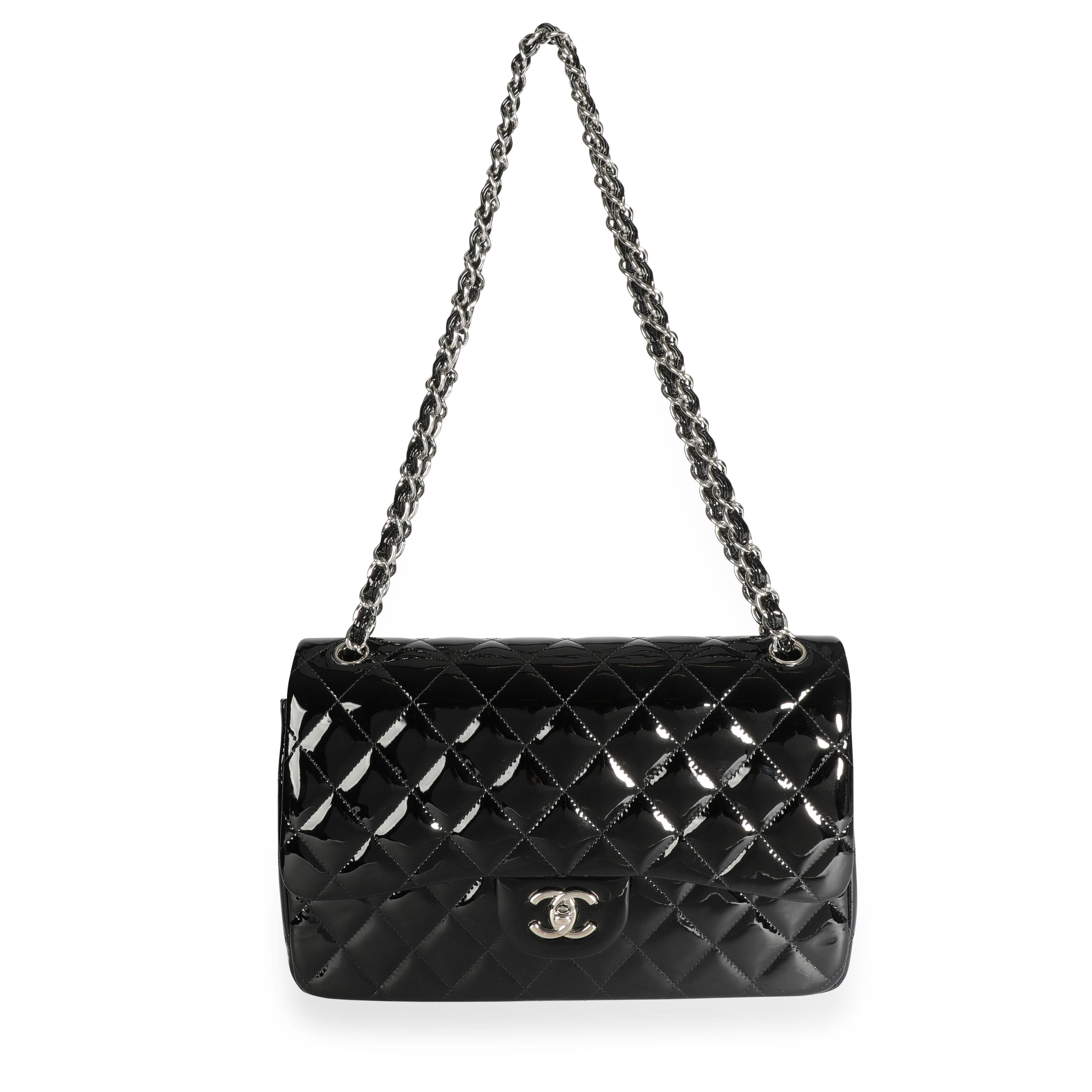 Chanel Black Quilted Patent Leather Jumbo Classic Double Flap Bag 2