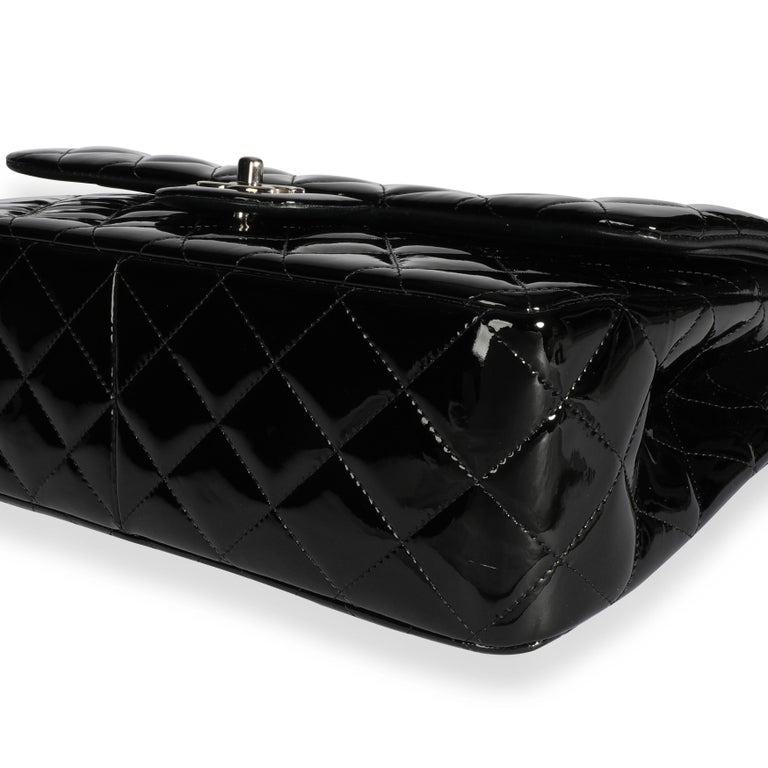 Chanel Black Quilted Patent Leather Jumbo Classic Double Flap Bag For ...