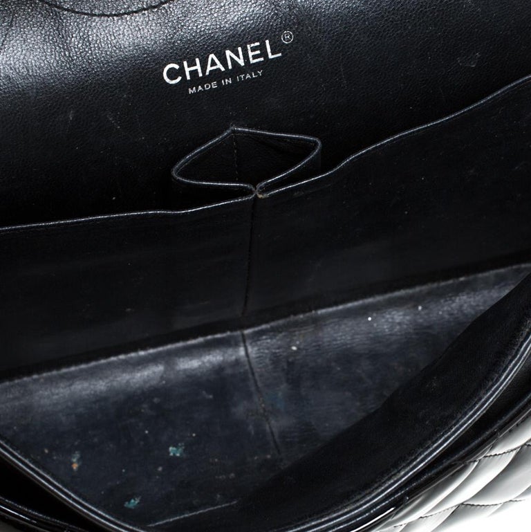 Chanel Black Quilted Patent Leather Jumbo Classic Double Flap Bag at ...