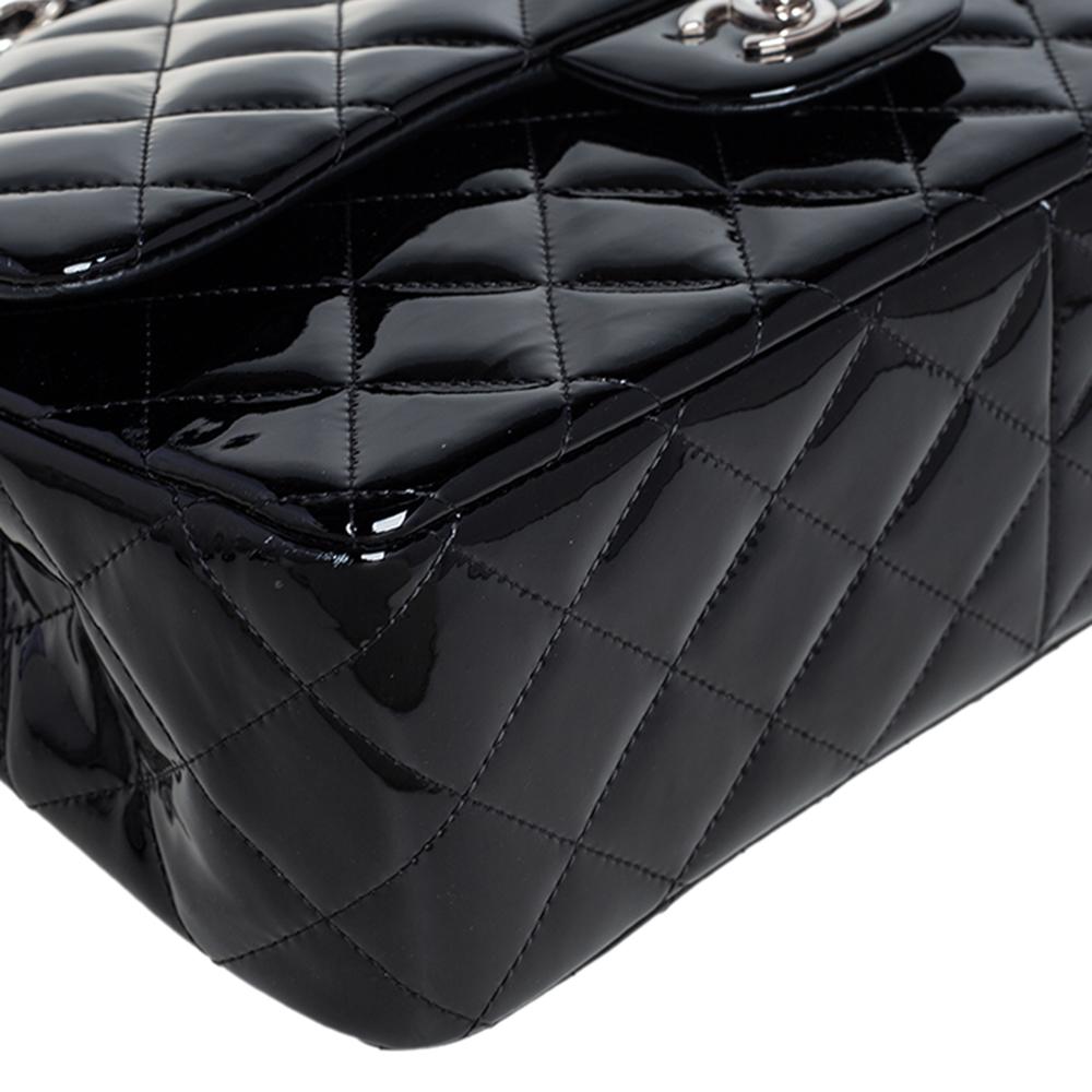 Chanel Black Quilted Patent Leather Jumbo Classic Double Flap Bag 3