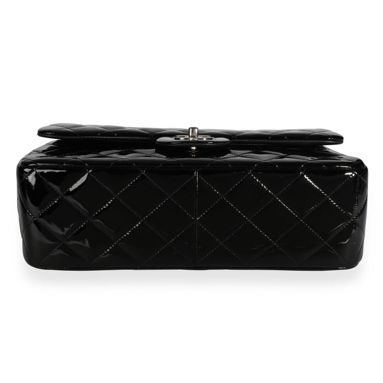 Chanel Black Quilted Patent Leather Jumbo Classic Double Flap Bag For ...