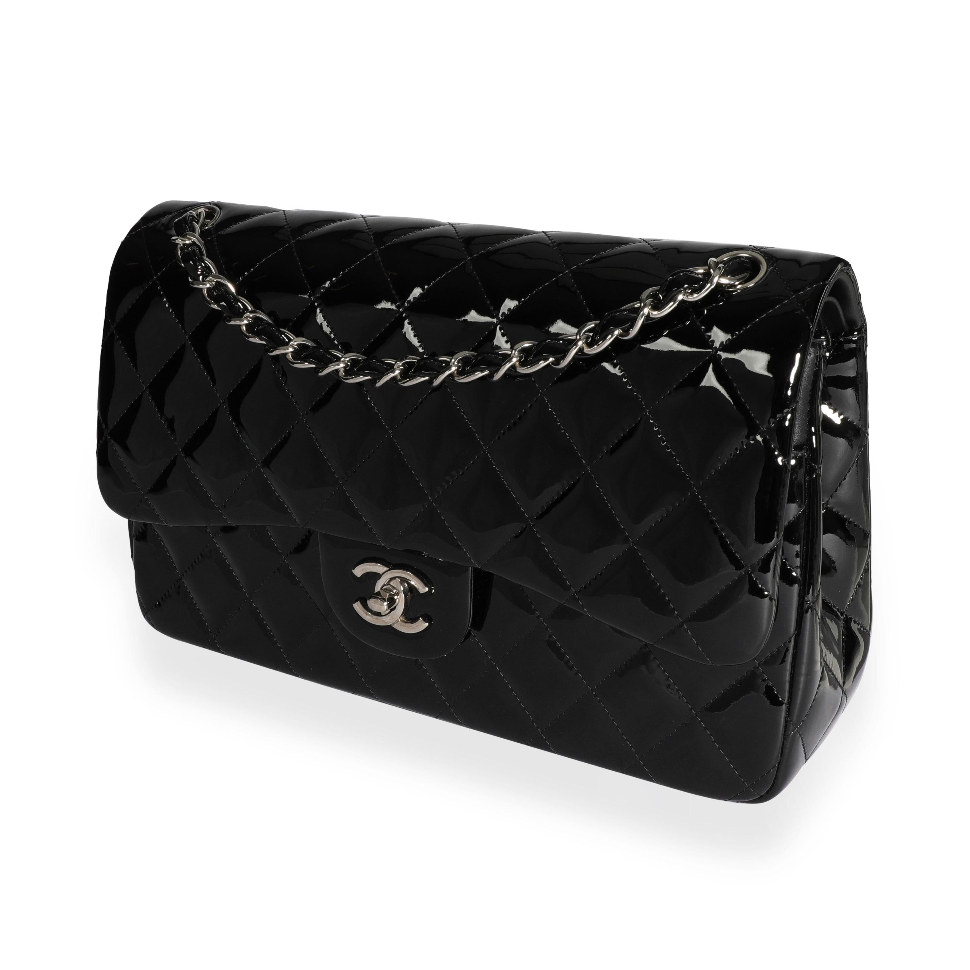 Chanel Black Quilted Patent Leather Jumbo Classic Double Flap Bag 5
