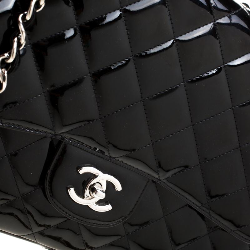 Chanel Black Quilted Patent Leather Jumbo Classic Single Flap Bag 1