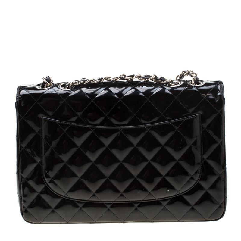 Chanel Black Quilted Patent Leather Jumbo Classic Single Flap Bag 2