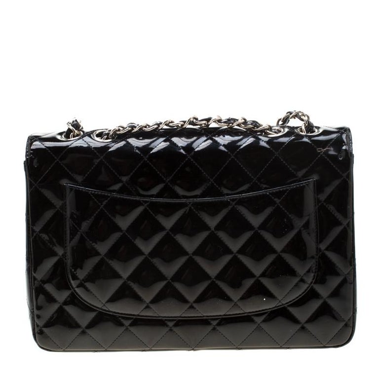 Chanel Black Quilted Patent Leather Jumbo Classic Single Flap Bag For ...