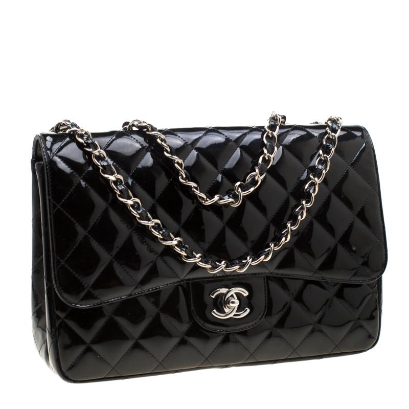 Chanel Black Quilted Patent Leather Jumbo Classic Single Flap Bag 3