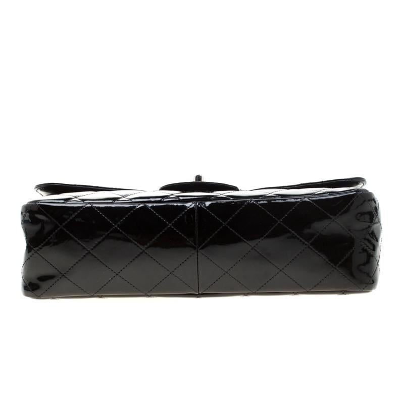 Chanel Black Quilted Patent Leather Jumbo Classic Single Flap Bag 4