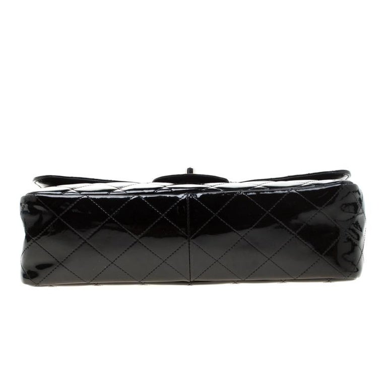 Chanel Black Quilted Patent Leather Jumbo Classic Single Flap Bag For ...
