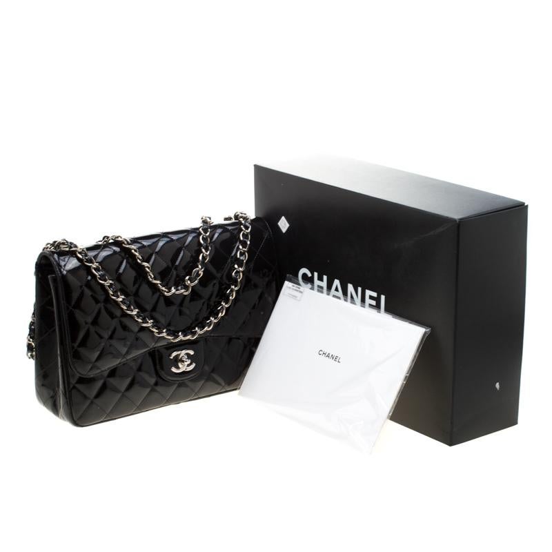 Chanel Black Quilted Patent Leather Jumbo Classic Single Flap Bag 5