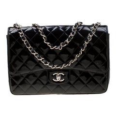 Chanel Black Quilted Patent Leather Jumbo Classic Single Flap Bag