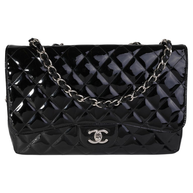 Chanel Black Quilted Patent Leather Jumbo Classic Single Flap Bag For Sale  at 1stDibs