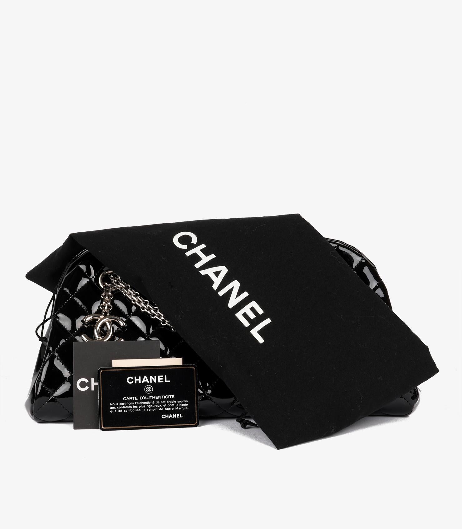 Chanel Black Quilted Patent Leather Just Mademoiselle Bowling Bag For Sale 6