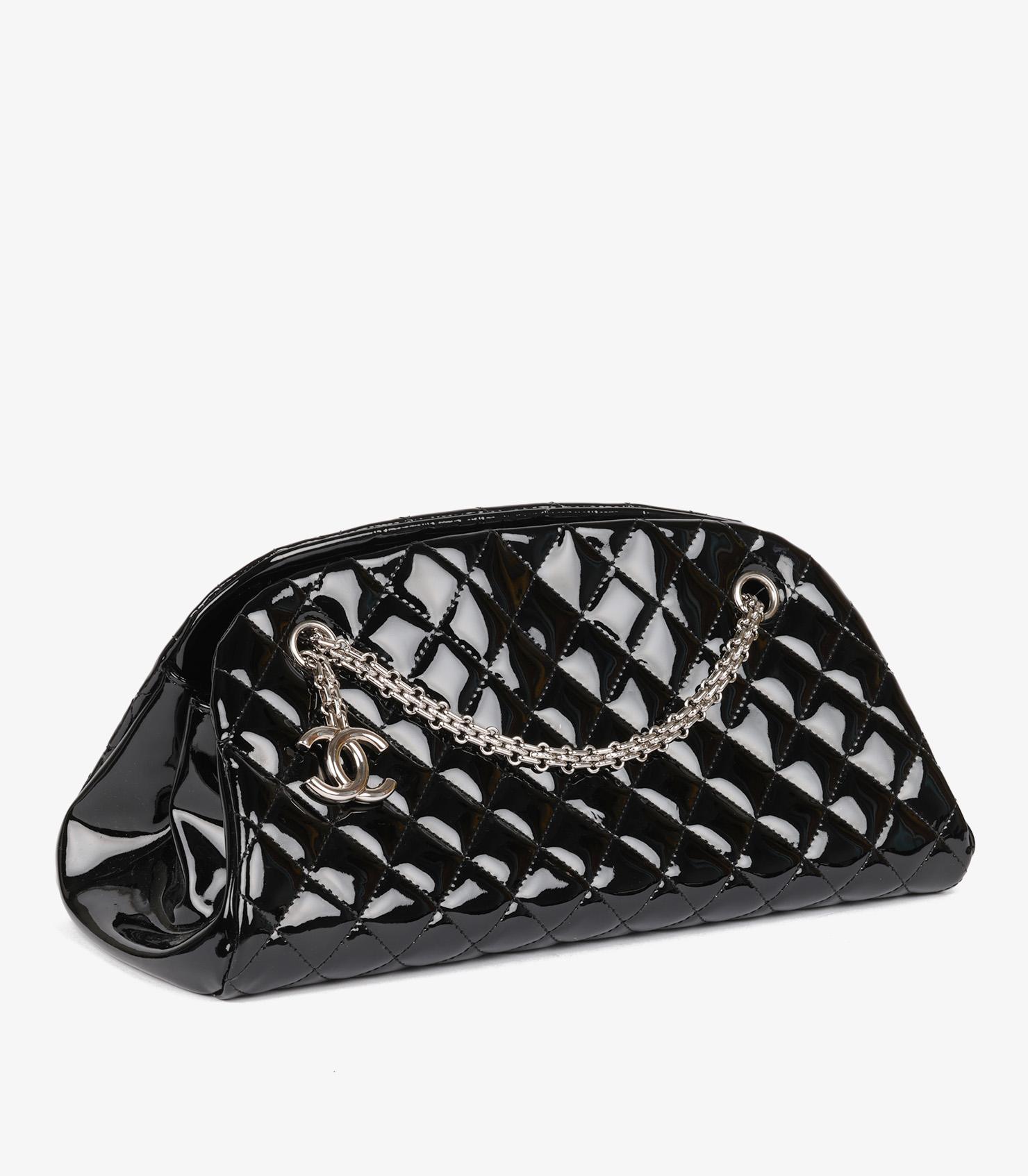 Chanel Black Quilted Patent Leather Just Mademoiselle Bowling Bag In Excellent Condition In Bishop's Stortford, Hertfordshire