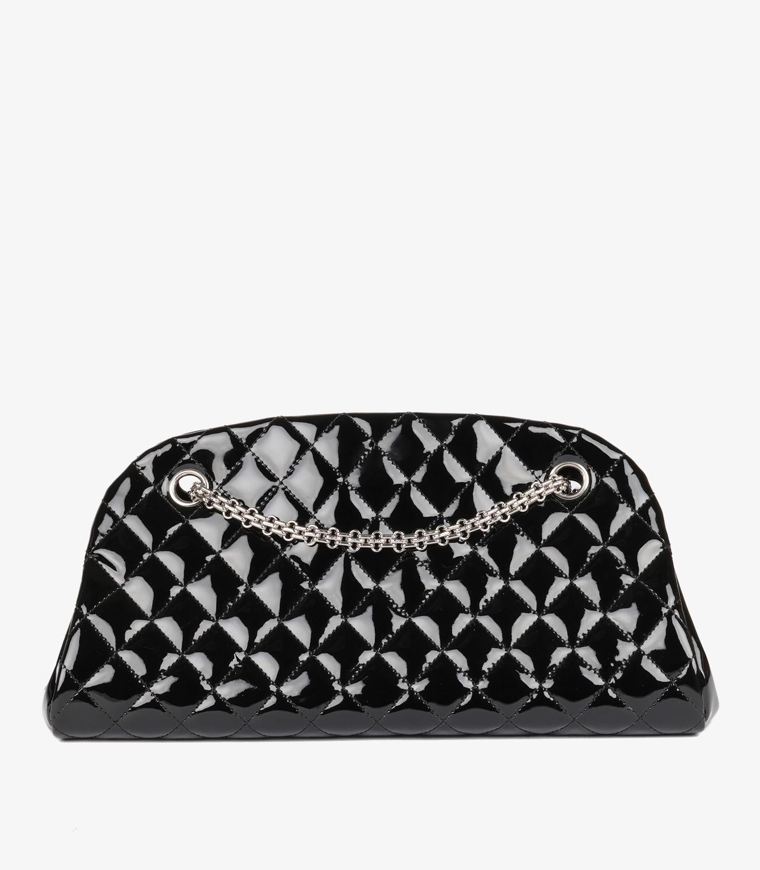 Chanel Black Quilted Patent Leather Just Mademoiselle Bowling Bag For Sale 2