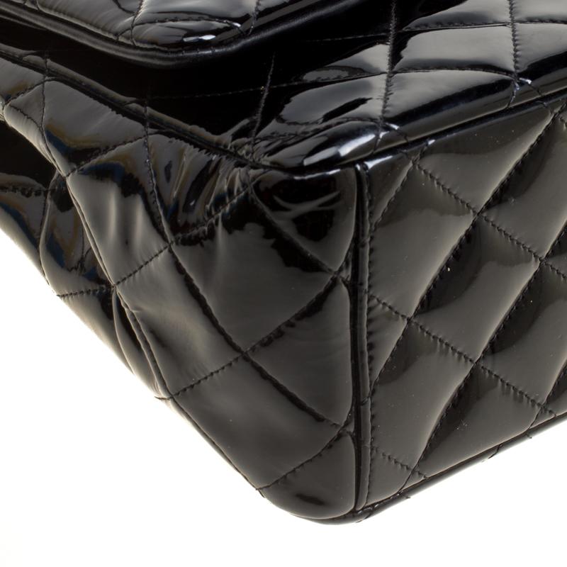 Chanel Black Quilted Patent Leather Maxi Classic Double Flap Bag 7