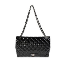 Chanel Black Quilted Patent Leather Maxi Classic Double Flap Bag