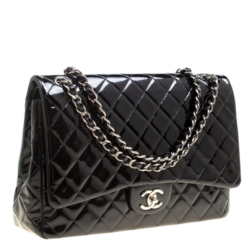 Women's Chanel Black Quilted Patent Leather Maxi Classic Double Flap Bag