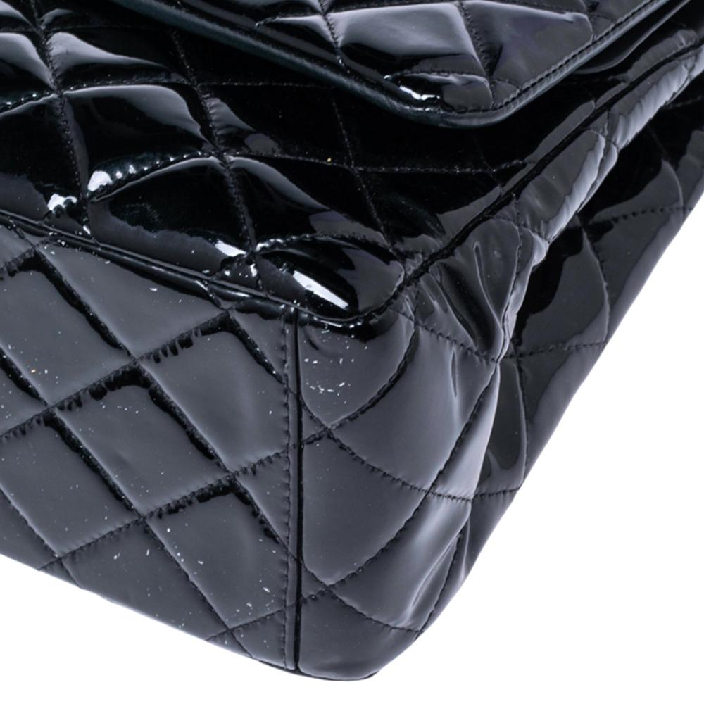 Women's Chanel Black Quilted Patent Leather Maxi Classic Double Flap Bag