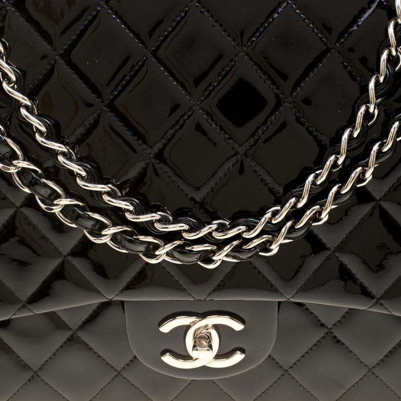 Chanel Black Quilted Patent Leather Maxi Classic Double Flap Bag 1