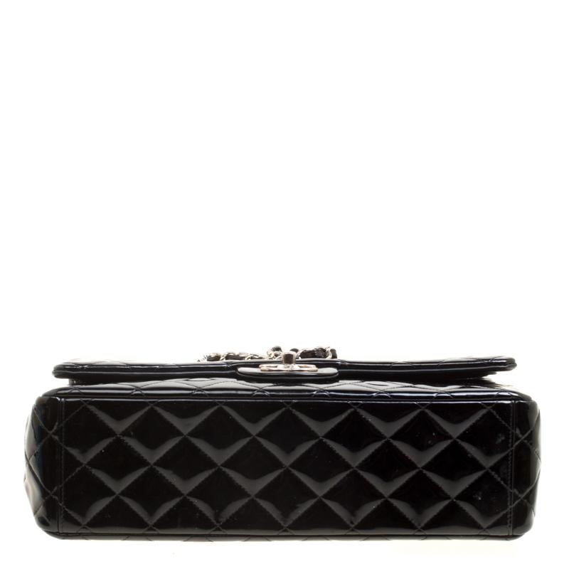 Chanel Black Quilted Patent Leather Maxi Classic Double Flap Bag 2