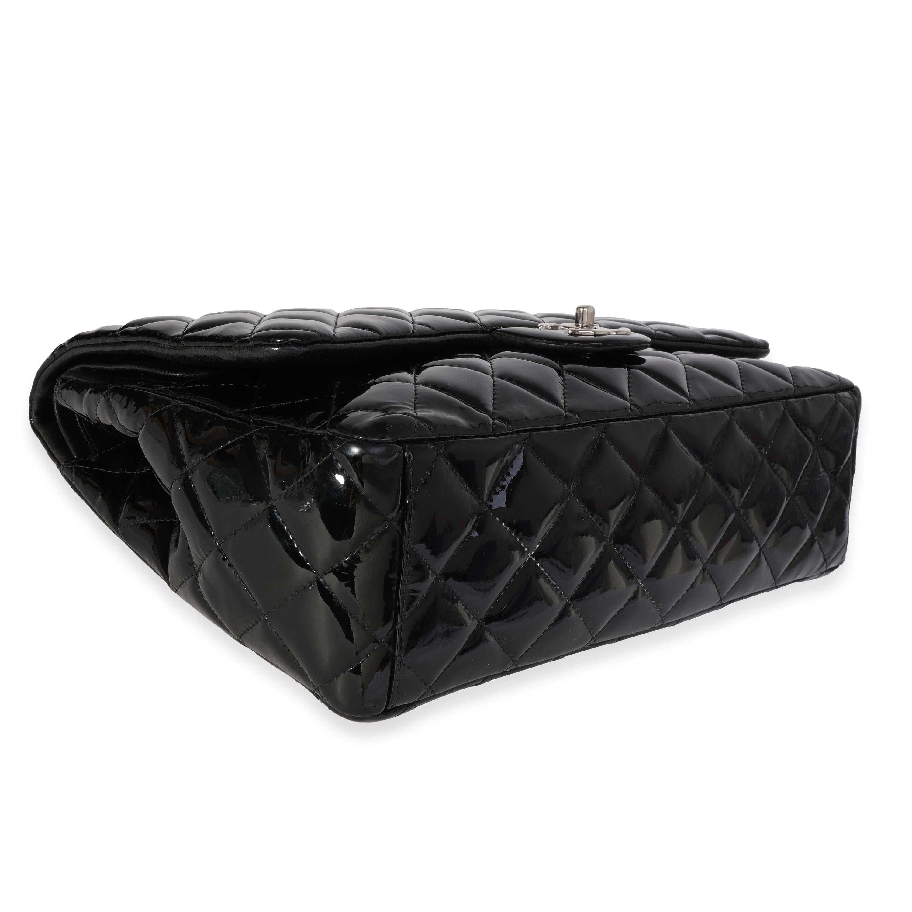 Chanel Black Quilted Patent Leather Maxi Classic Double Flap Bag For Sale 3