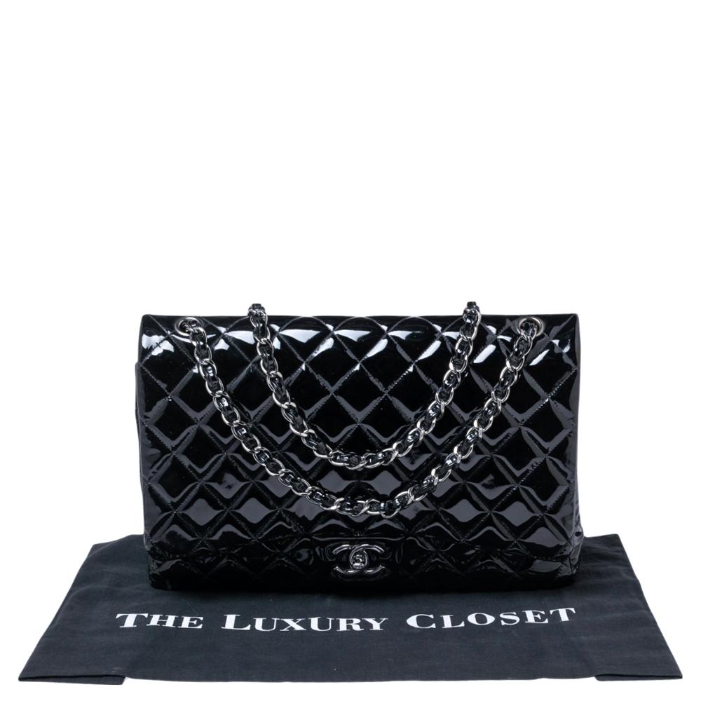 Chanel Black Quilted Patent Leather Maxi Classic Double Flap Bag 4