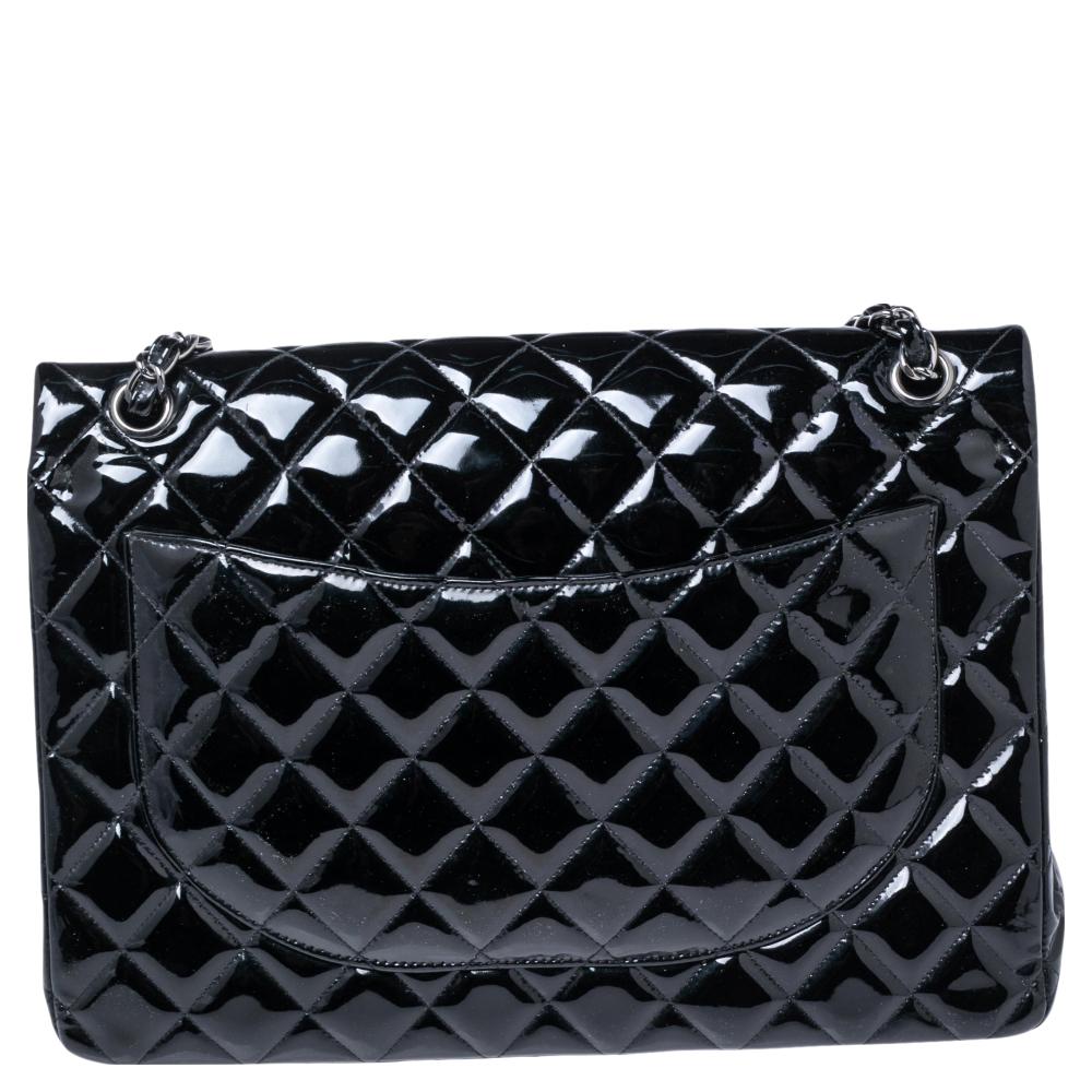 Chanel Black Quilted Patent Leather Maxi Classic Double Flap Bag 5