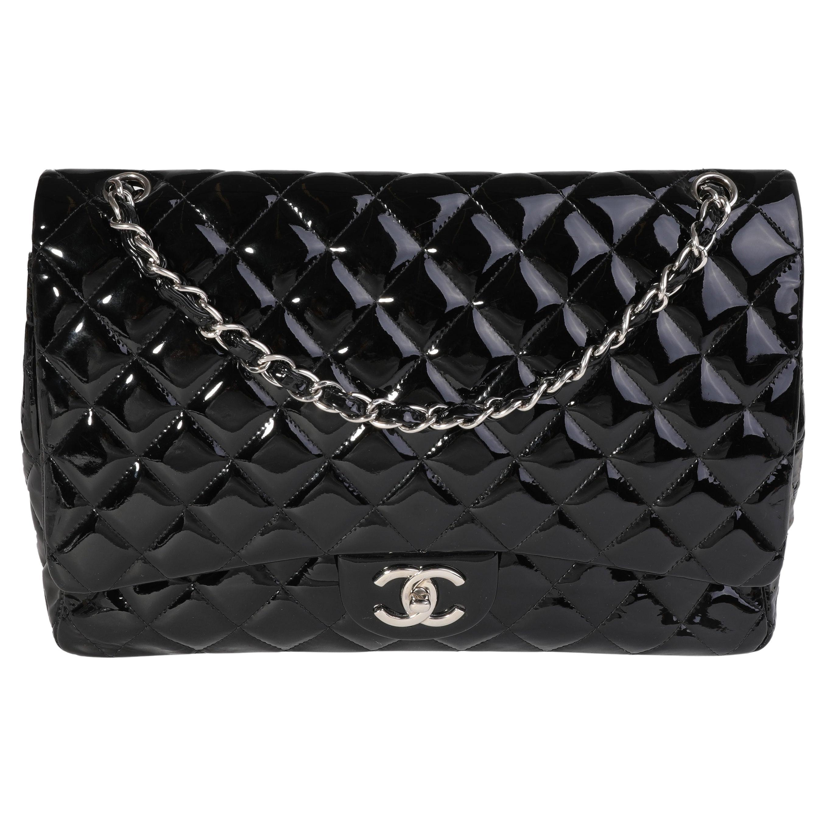 Chanel Bronze Striated Quilted Patent Leather Classic Maxi Double Flap Bag