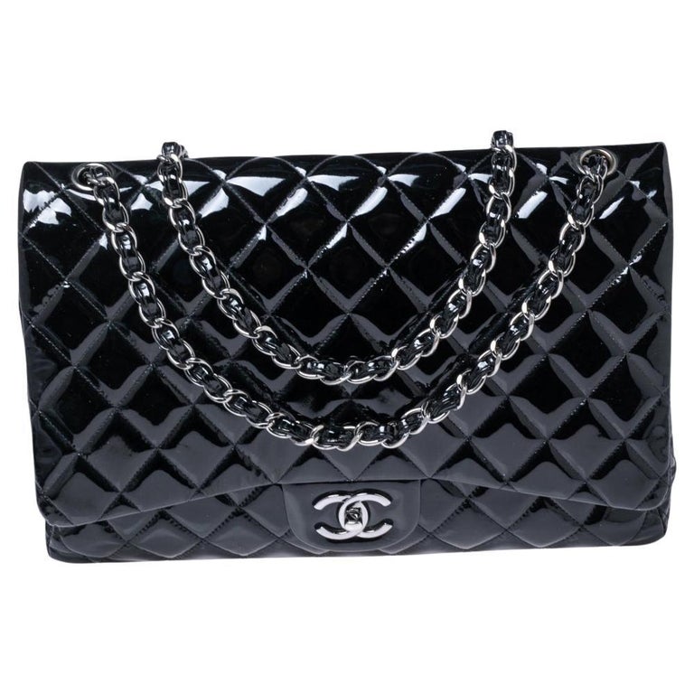 Chanel Black Quilted Patent Leather Maxi Classic Double Flap Bag at 1stDibs