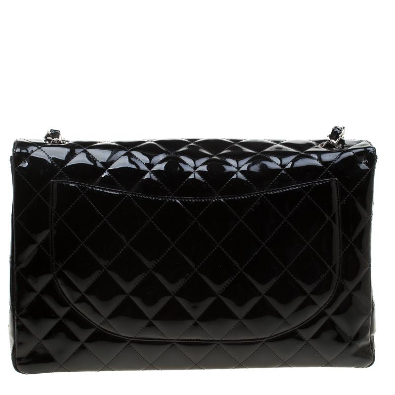 Chanel Black Quilted Patent Leather Maxi Classic Single Flap Bag For ...
