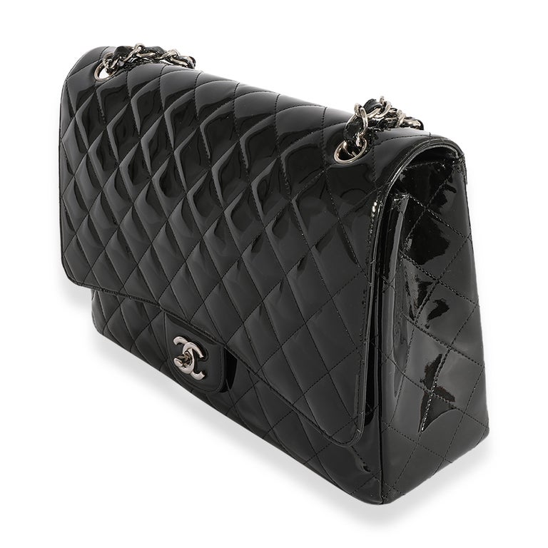 Chanel Black Quilted Patent Leather Maxi Classic Single Flap Bag For ...