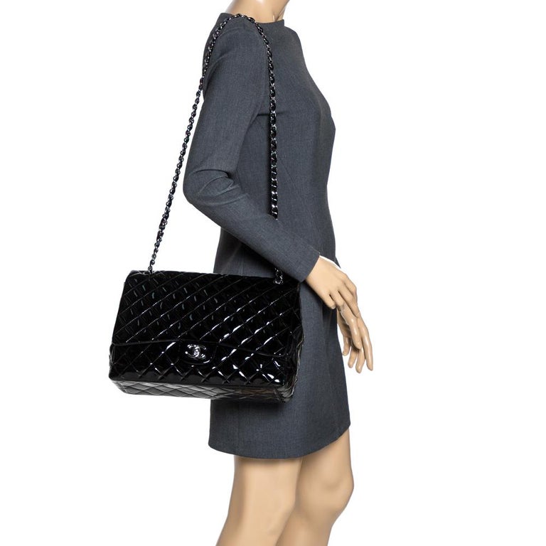 Chanel Black Quilted Patent Leather Maxi Classic Single Flap Bag at 1stDibs