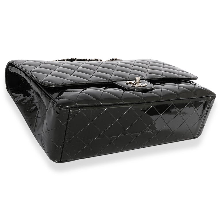 Chanel Black Quilted Patent Leather Maxi Classic Single Flap Bag For ...