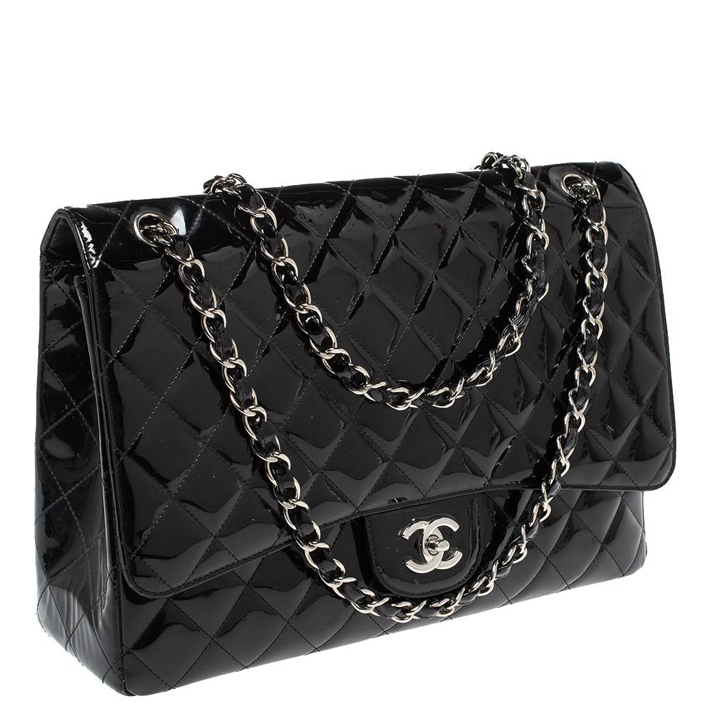 Women's Chanel Black Quilted Patent Leather Maxi Classic Single Flap Bag