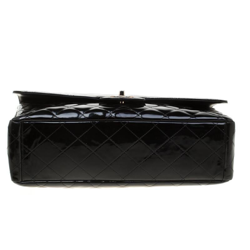 Chanel Black Quilted Patent Leather Maxi Classic Single Flap Bag For ...