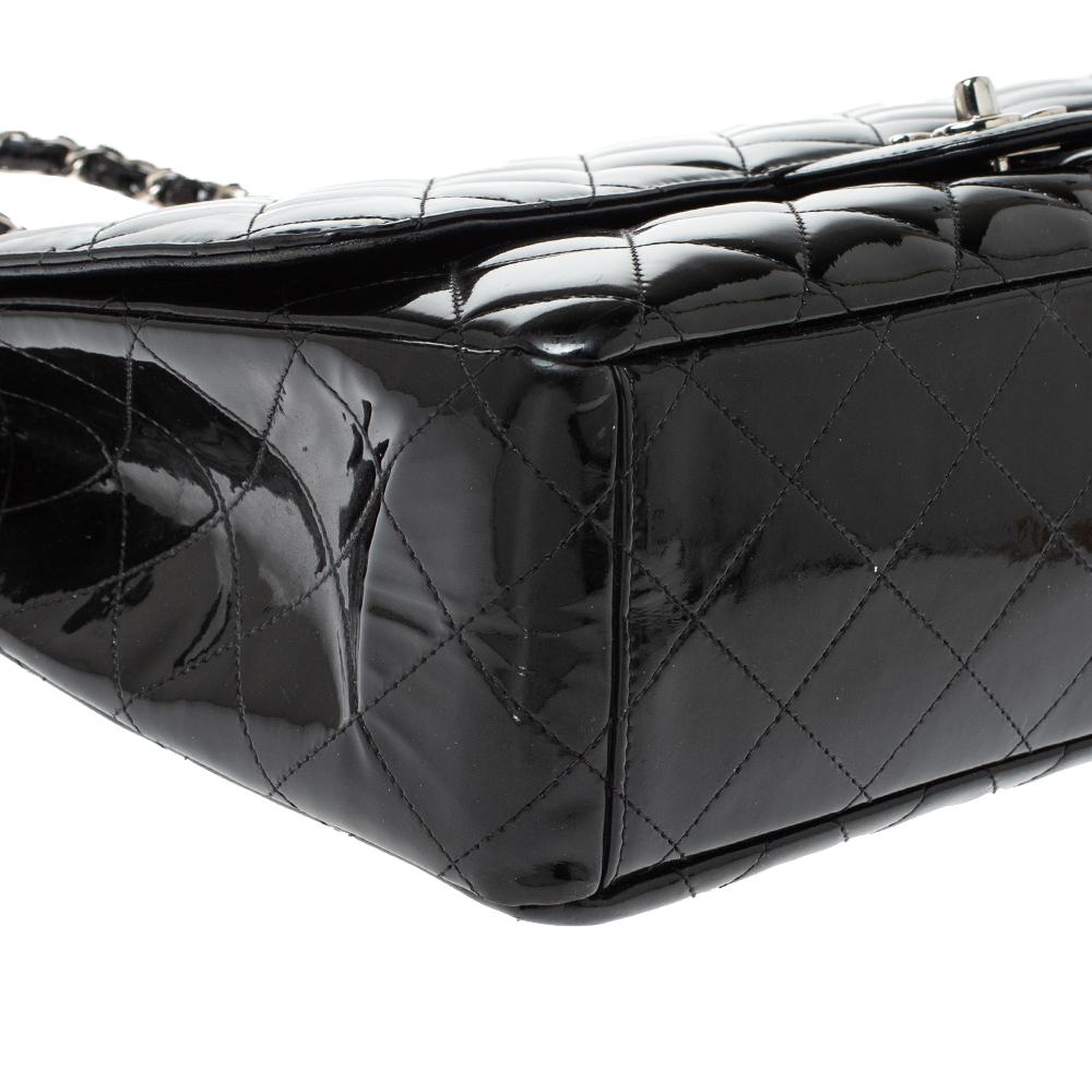 Chanel Black Quilted Patent Leather Maxi Classic Single Flap Bag 2