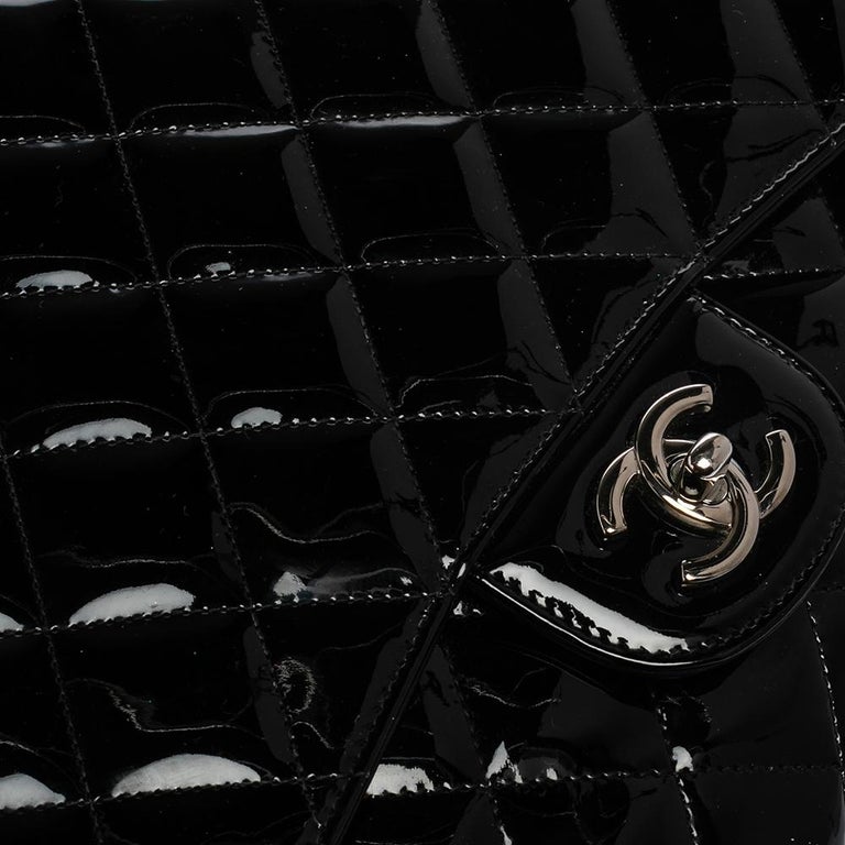Chanel Black Quilted Patent Leather Maxi Classic Single Flap Bag at 1stDibs