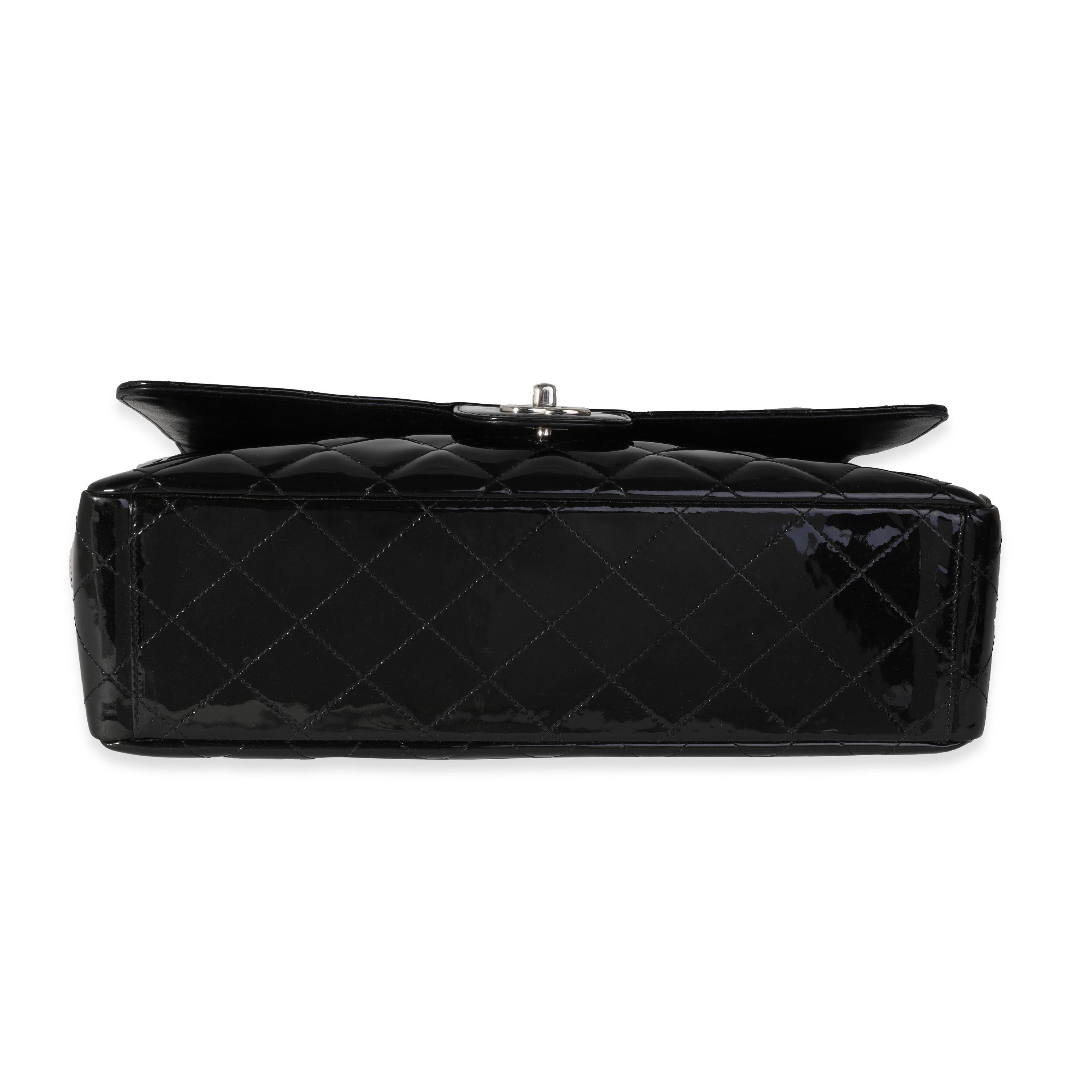 Chanel Black Quilted Patent Leather Maxi Classic Single Flap Bag For Sale 4