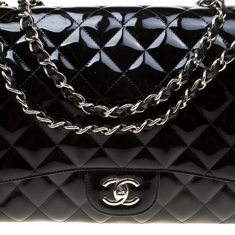 Chanel Black Quilted Patent Leather Maxi Classic Single Flap Bag For ...