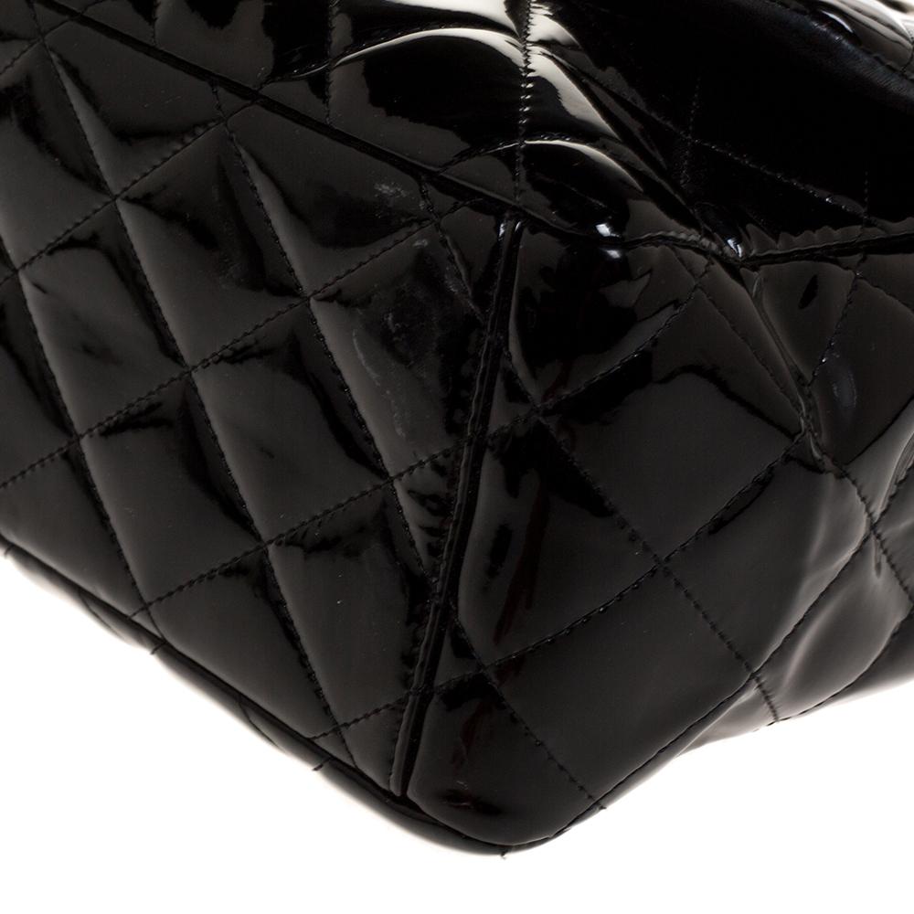 Chanel Black Quilted Patent Leather Maxi Classic Single Flap Bag 1