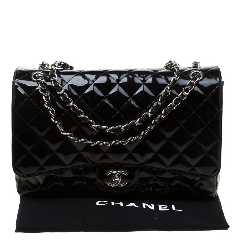 Chanel Black Quilted Patent Leather Maxi Classic Single Flap Bag For ...