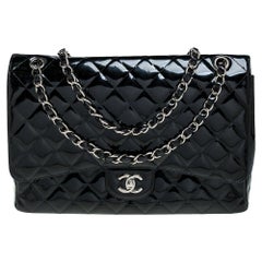 Chanel Black Quilted Patent Leather Maxi Classic Single Flap Bag