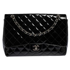 Chanel Black Quilted Patent Leather Maxi Classic Single Flap Bag